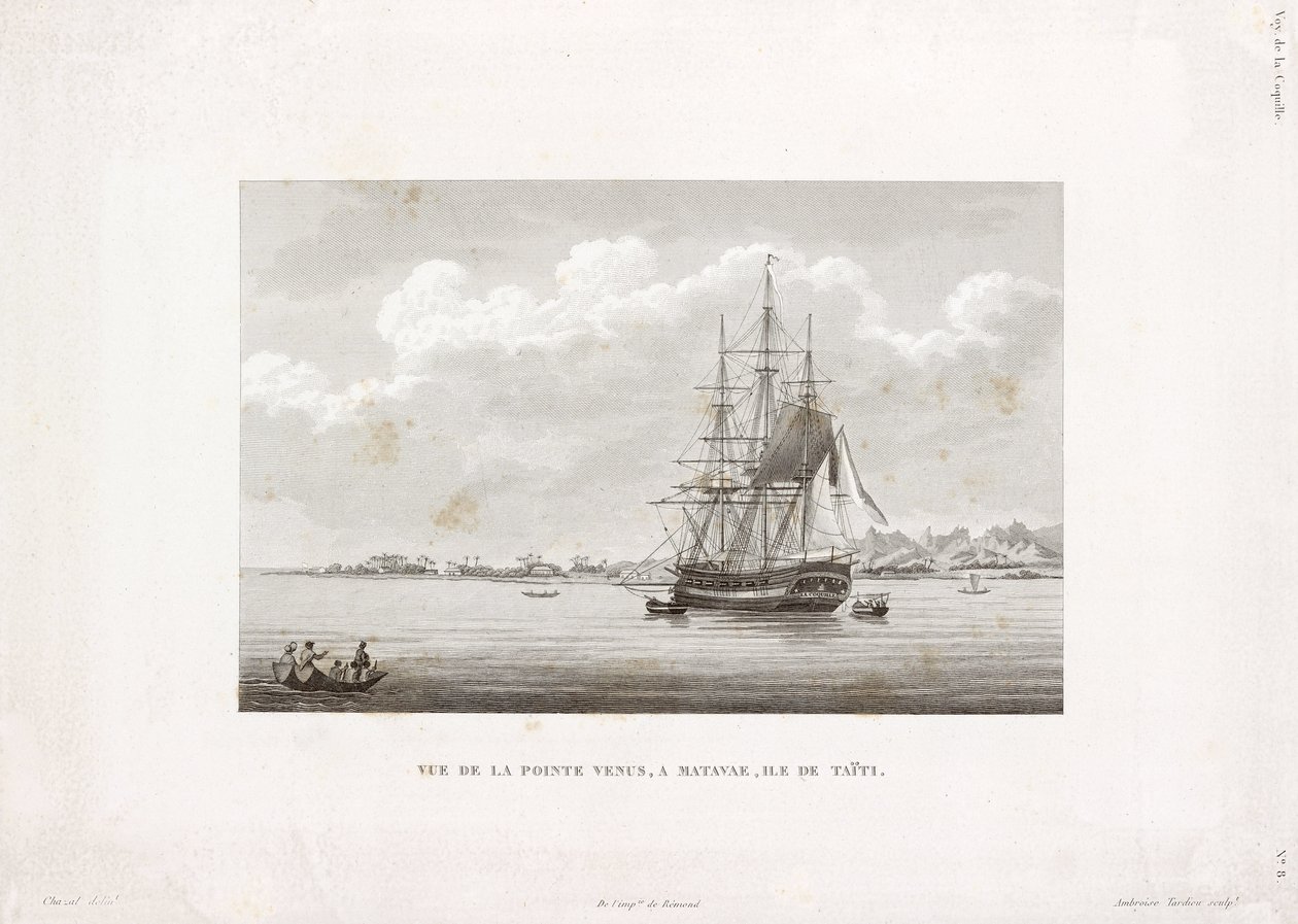 A "Coquille" a Pointe Venusban, Tahiti szigetén alkotó: Frederick (attr. to) Barnard