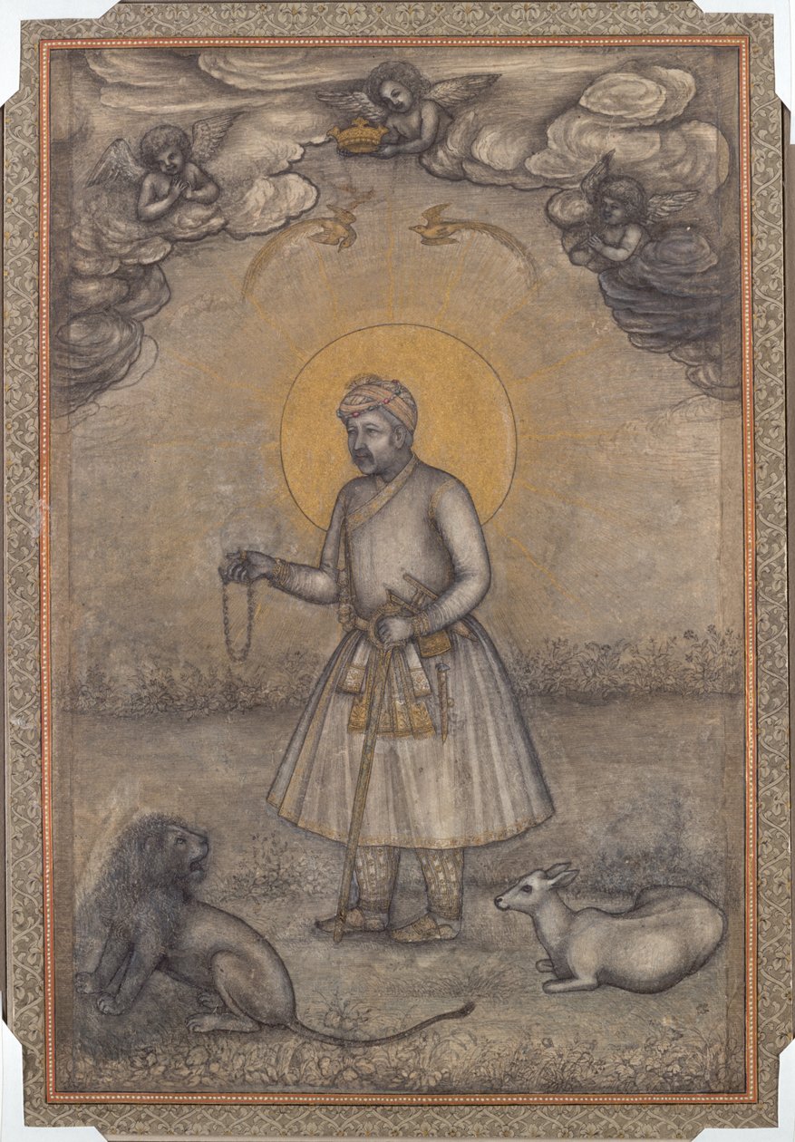 Az idős Akbar portréja alkotó: attributed to Govardhan