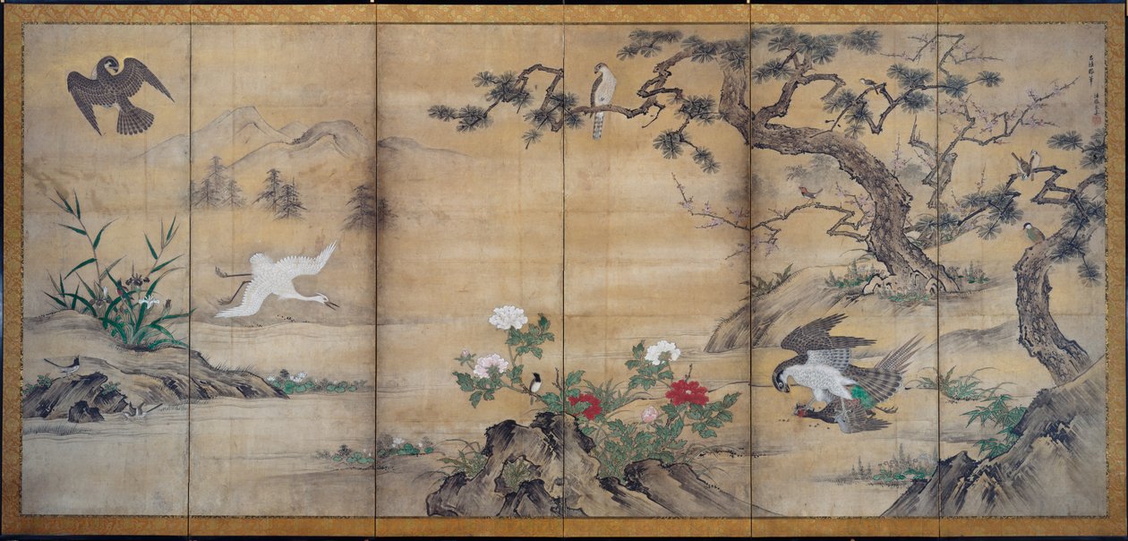 Madarak és virágok alkotó: attributed to Kano Shōei