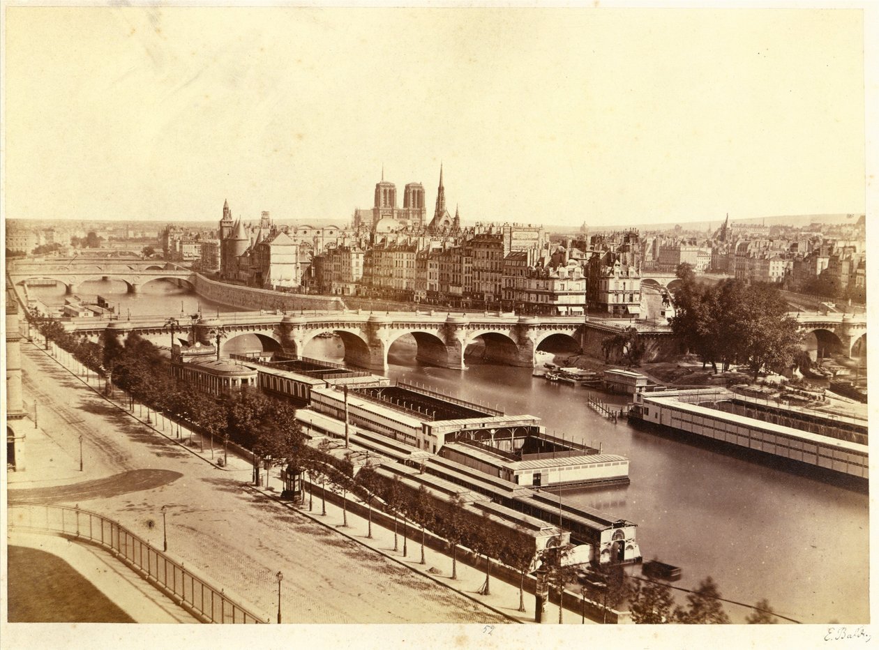 Szajna hidakkal, a hátsó Notre-Dame de Paris-ban alkotó: Edouard Denis Baldus