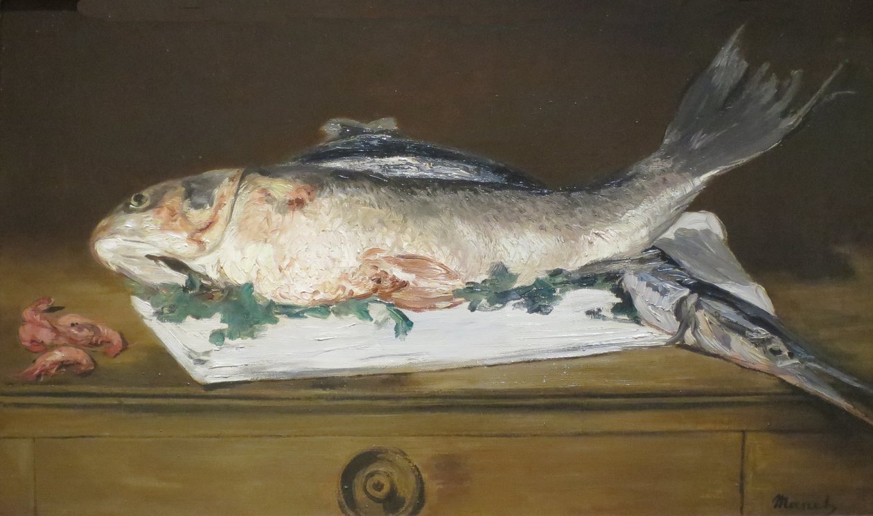 Csendélet, lazac, csuka és garnélarák alkotó: Édouard Manet