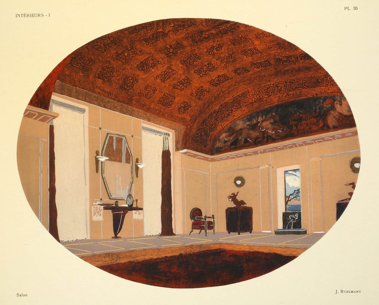Szalon, illusztráció Leon Moussinac "Interieurs" című művéből, kiad. Albert Levy, 1924-26 alkotó: Jacques Emile Ruhlmann
