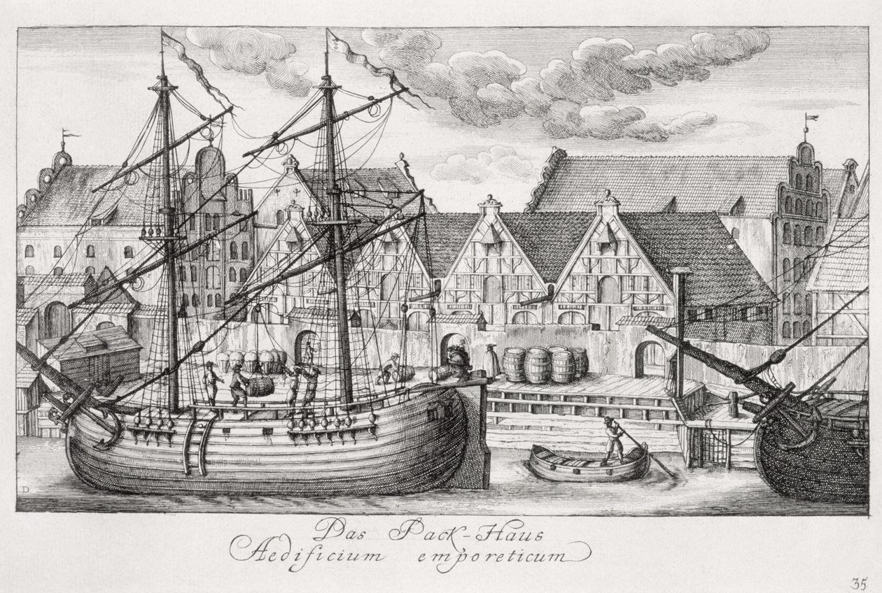 Betöltés a Magtár-szigeten, "Gdansk ötven képe" című művéből, Matthaeus Deisch (1724-89) metszetében, 1761-65 alkotó: Friedrich Anton Lohrmann or Lormann