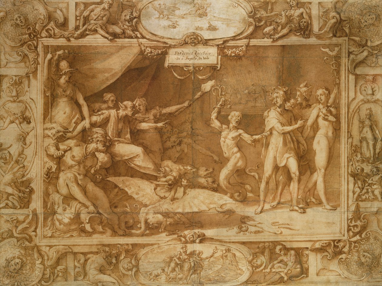 The Calumny of Apelles, 1572 (toll és barna tinta és mosás papíron) alkotó: Federico Zuccari or Zuccaro