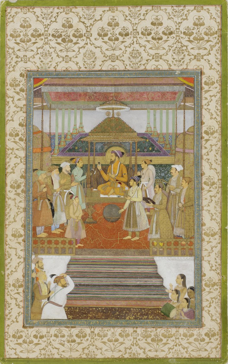 Shah Jahan császár a "pávatrónon", 1640 (átlátszatlan wc és arany, papír) alkotó: son of Aqa Riza Abid