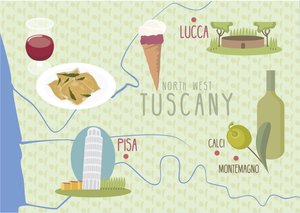 Lucca és Pisa térképe, Toszkána, Olaszország