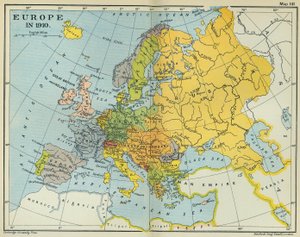 Európa térképe 1910-ben (színes litó)
