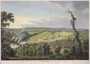 Coalbrookdale délnyugati kilátása (kézzel színezett gravírozás)