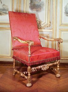 Louis XIII fotel (fa és damaszt)
