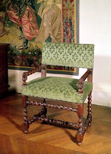 Louis XIII fotel (fa és damaszt)