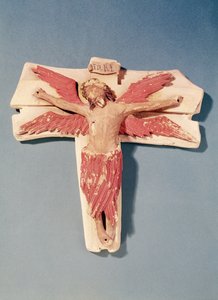 Szárnyas Krisztus a kereszten (polikróm kő)
