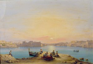 Valletta kikötője naplementekor