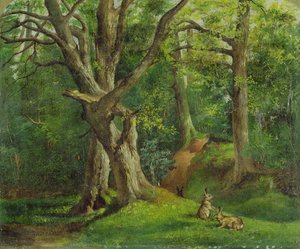 Erdei jelenet nyulakkal, 1862