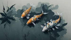 ink painting: Koi carp fish_02