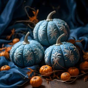 Stickereikuerbisse in Blautoenen 2