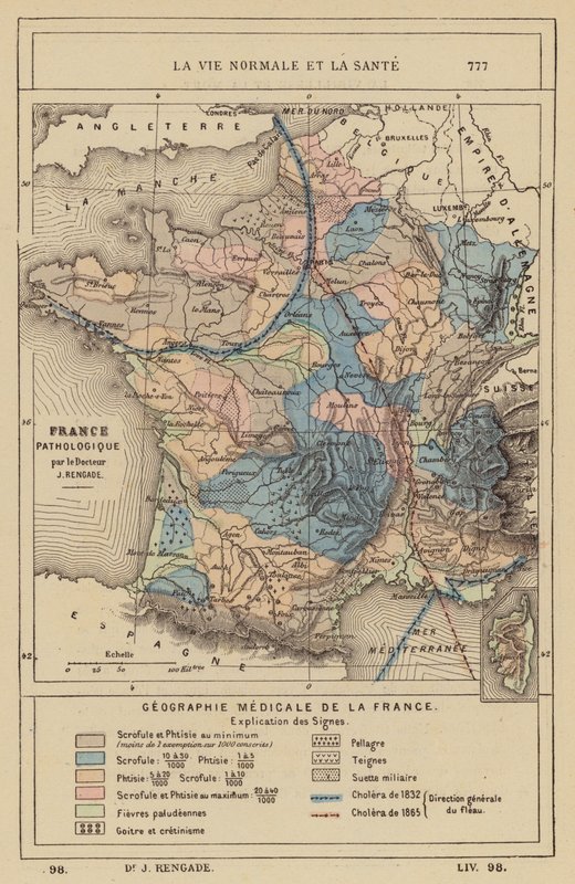 Franciaország orvosi földrajza (színes metszet) alkotó: (after) French School