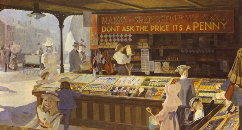 A Penny Bazaar belseje, amelyen a nyitott kiállítás látható, 1900 alkotó: English School