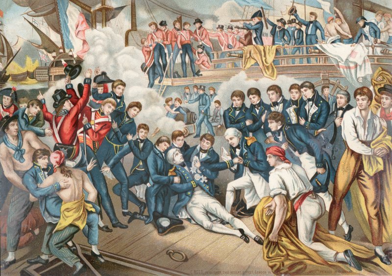 Lord Nelson admirális halála a trafalgari csatában alkotó: English School