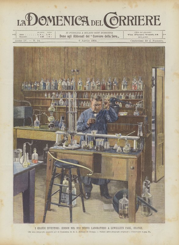 A nagy feltalálók, Edison új laboratóriumában a Lewelleyn Parkban, Orange-ban alkotó: Achille Beltrame