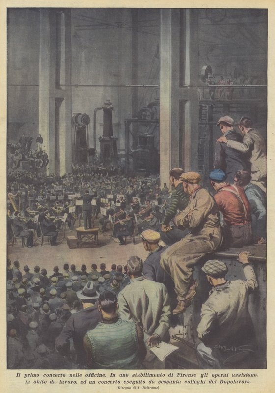 Az első koncert a műhelyekben alkotó: Achille Beltrame