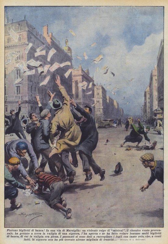 Esik a bankjegyek! alkotó: Achille Beltrame