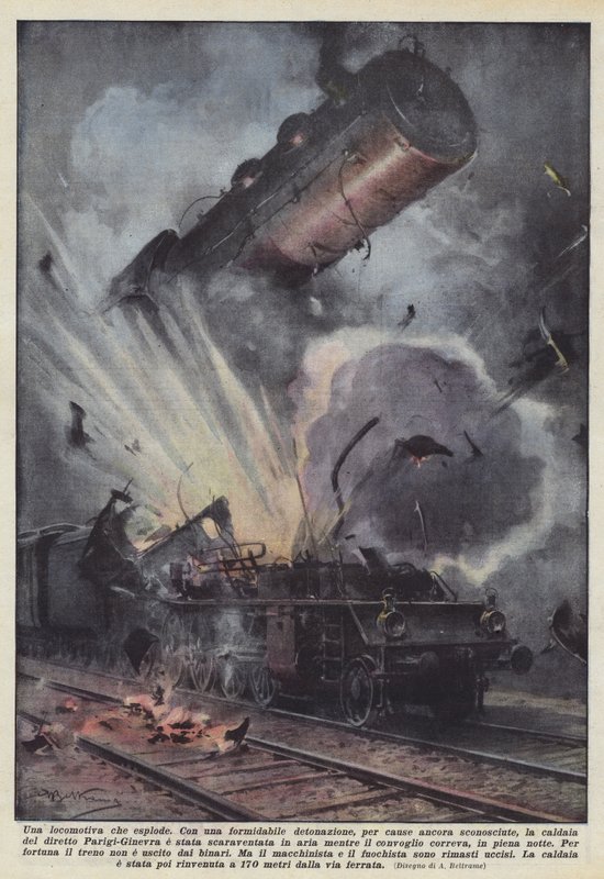 Egy felrobbanó mozdony alkotó: Achille Beltrame