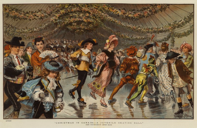 Karácsony Kanadában, fiatal korcsolyalabda (chromolitho) alkotó: Adrien Emmanuel Marie