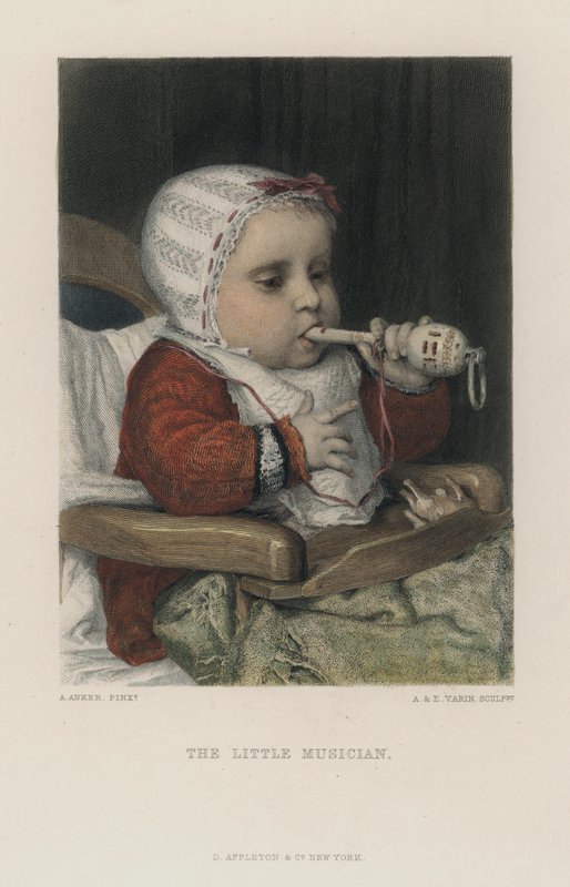 A kis zenész (színes metszet) alkotó: Albert Anker