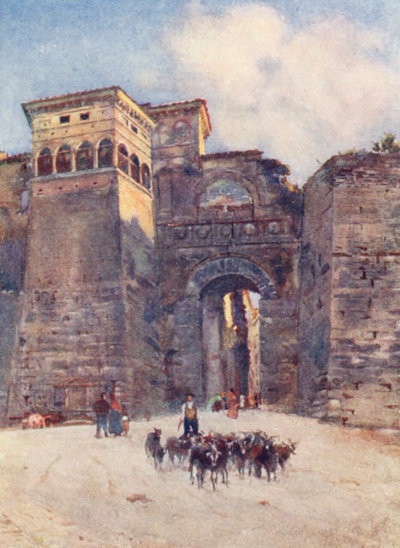 Porta Augusta, Perugia (színes litográfia) alkotó: Alberto Pisa