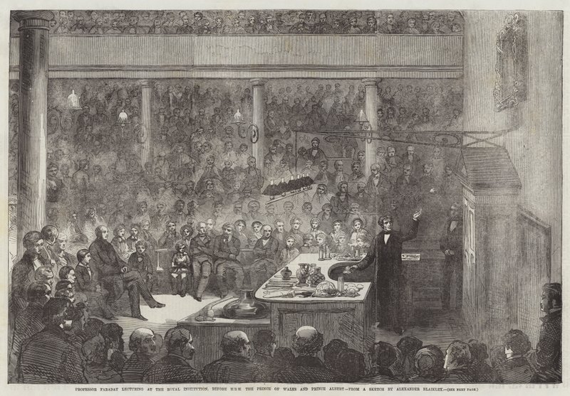 Faraday professzor előadásokat tart a Királyi Intézetben, HRH, a walesi herceg és Albert herceg előtt alkotó: Alexander Blaikley