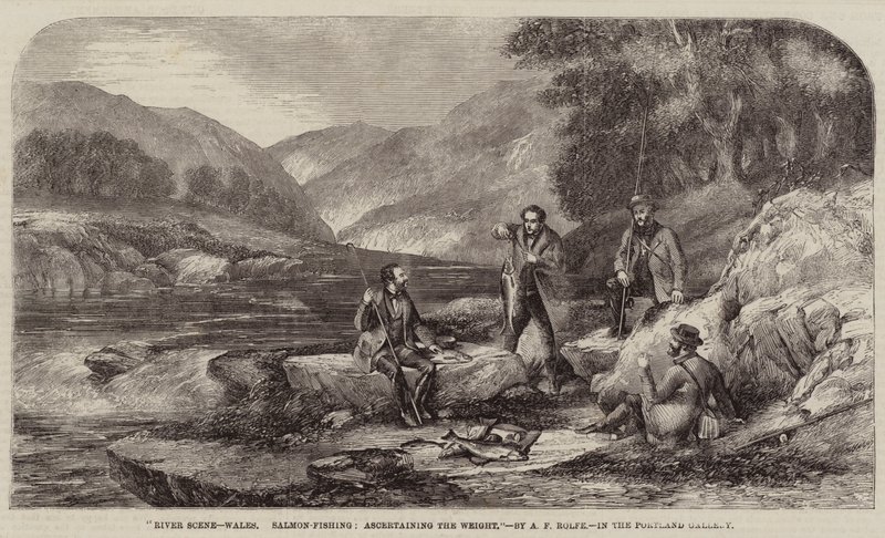 River Scene, Wales, Salmon-Fishing, a súly megállapítása alkotó: Alexander Rolfe
