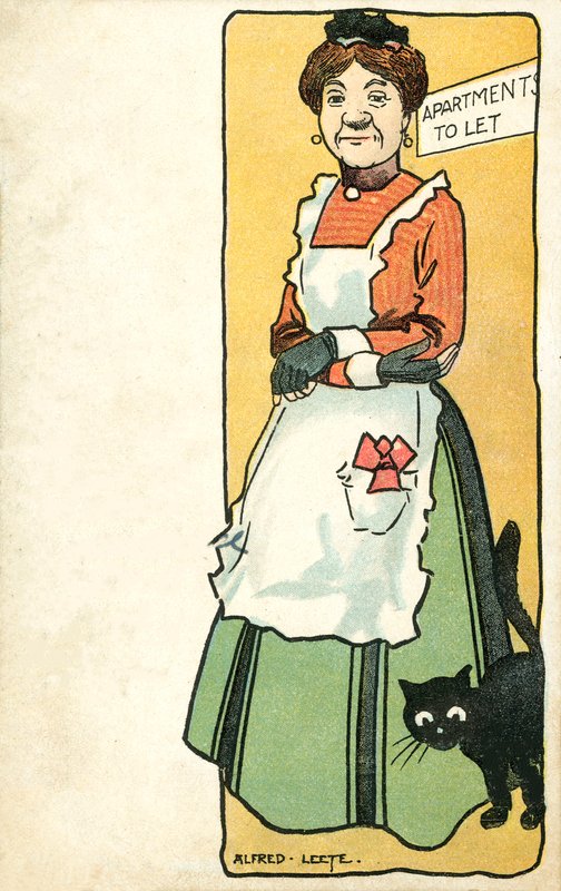 Háziasszony és kedvenc macskája (chromolitho) alkotó: Alfred Leete