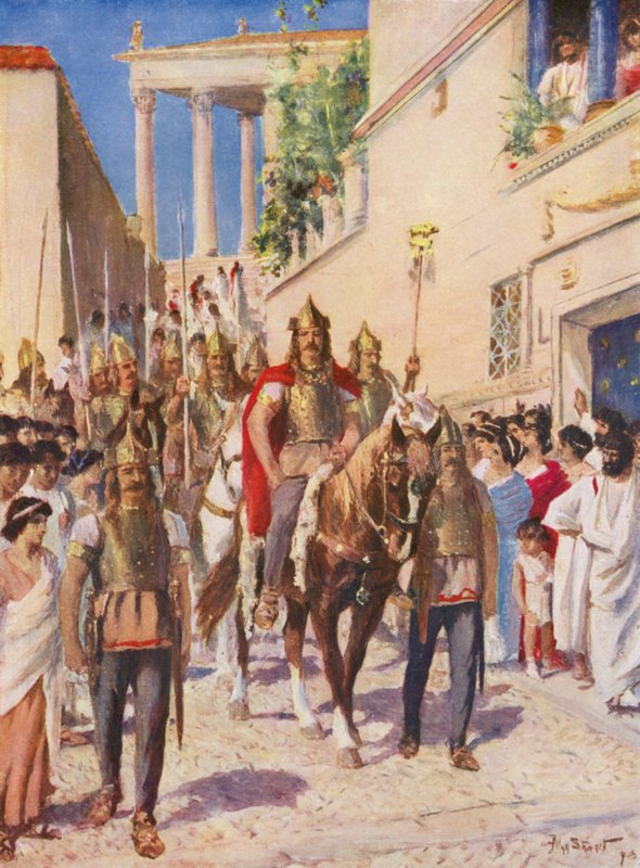Alarich bevonul Athénba (színes litográfia) alkotó: Allan Stewart