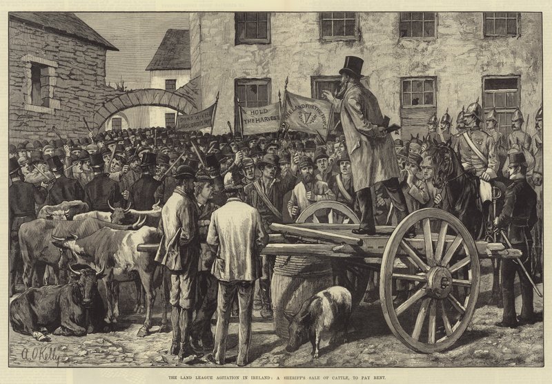 A Land League Agitation Írországban, a seriff marhák eladása, bérleti díjat fizetni alkotó: Aloysius O