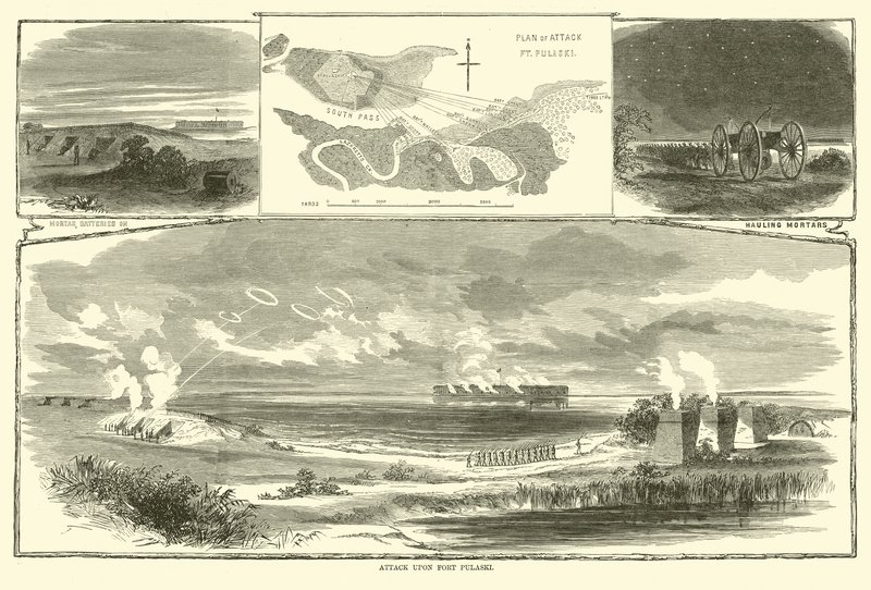 Támadás a Pulaski erőd ellen, 1863. április alkotó: American School