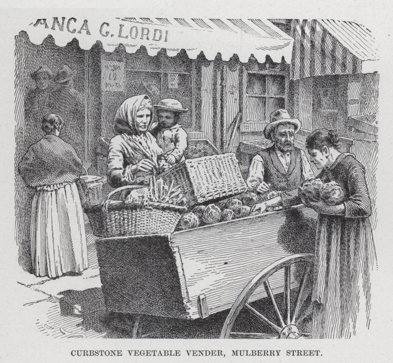 Curbstone Vegetable Vender, Mulberry Street (litho) alkotó: American School