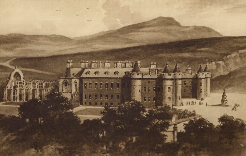 Edinburgh: Holyrood palota és Arthur széke (litho) alkotó: Andrew Allan