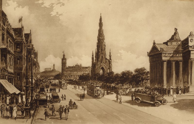 Edinburgh: Princes Street a halomtól (litho) alkotó: Andrew Allan