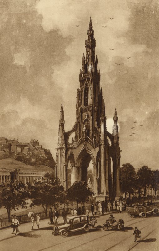 Edinburgh: A Scott-emlékmű, Princes Streek (litho) alkotó: Andrew Allan