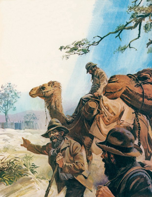 Burke és Wills (színes litográfia) alkotó: Andrew Howat