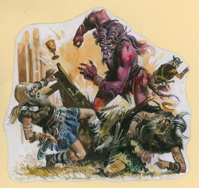Jelenet a Beowulfból (gouache, papír) alkotó: Andrew Howat