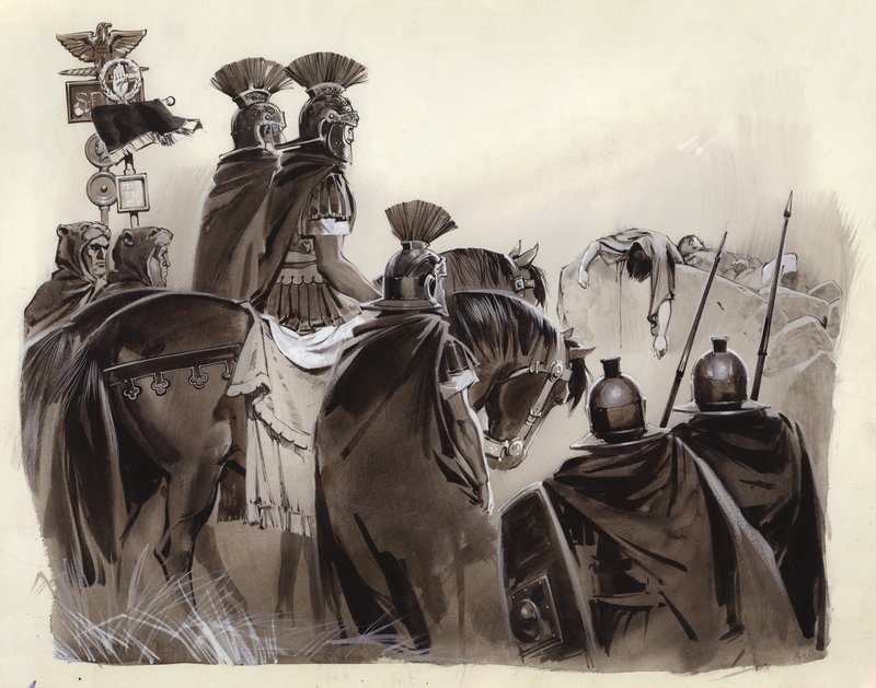 Brutus és Cassius halott (gouache, papír) alkotó: Angus McBride