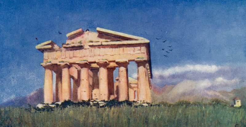 Poszeidón temploma, Paestum (színes litográfia) alkotó: Augustine Fitzgerald