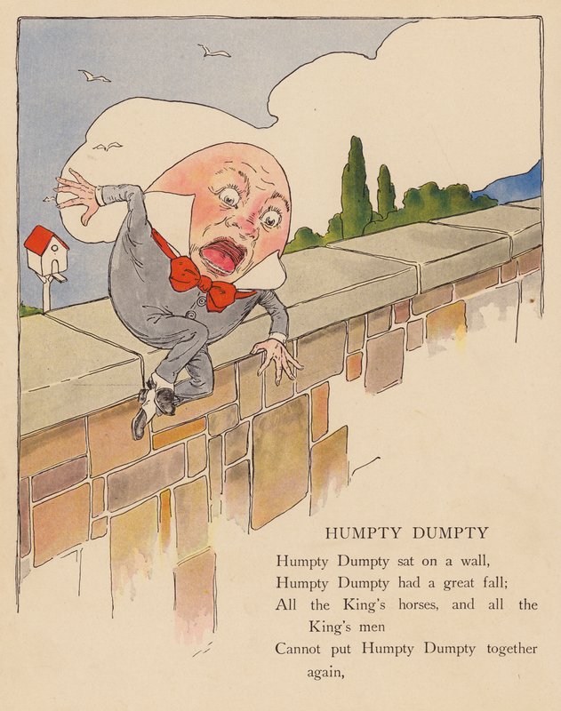 Gyerekvers: Humpty Dumpty (színes litográfia). alkotó: Blanche Fisher Wright