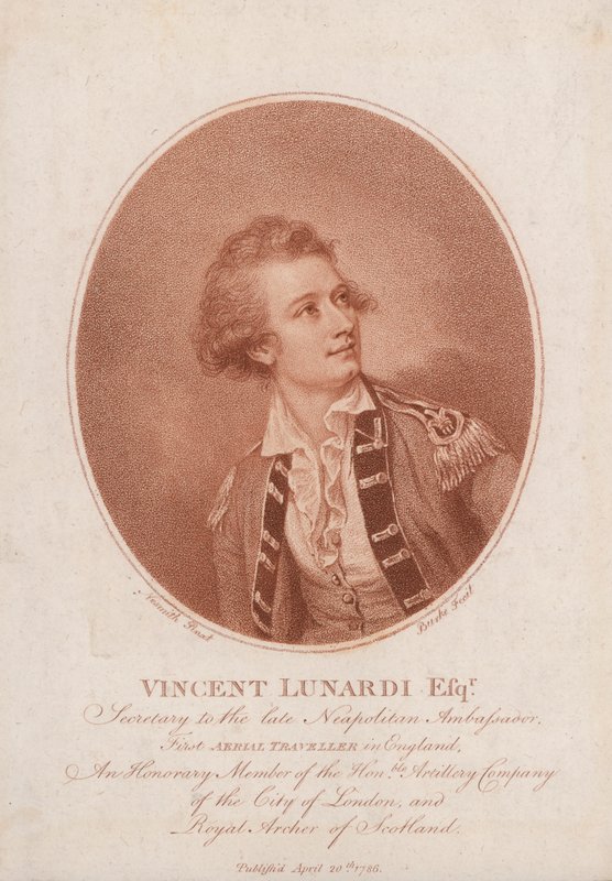 Vincenzo Lunardi, úttörő olasz ballonos (metszet) alkotó: Burke Nesmith