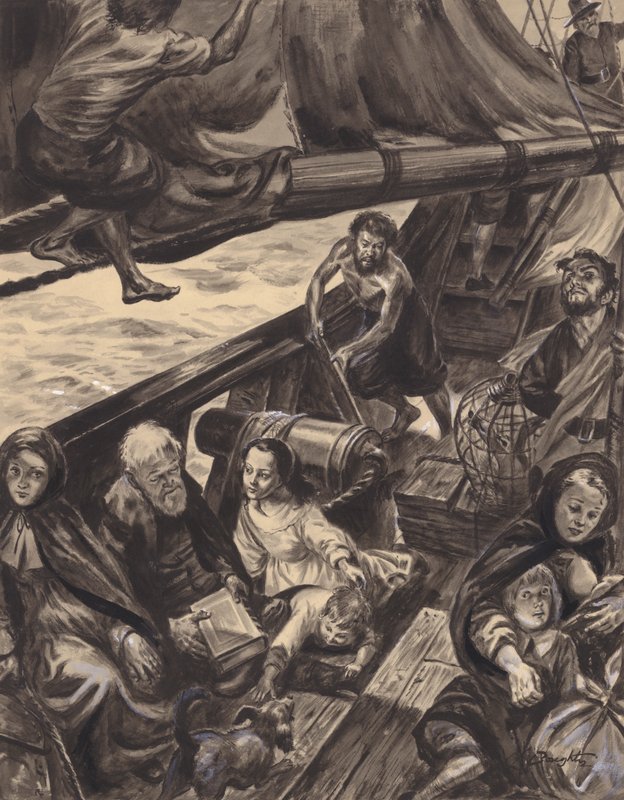 Voyage of the Mayflower (gouache, papír) alkotó: C.L. Doughty
