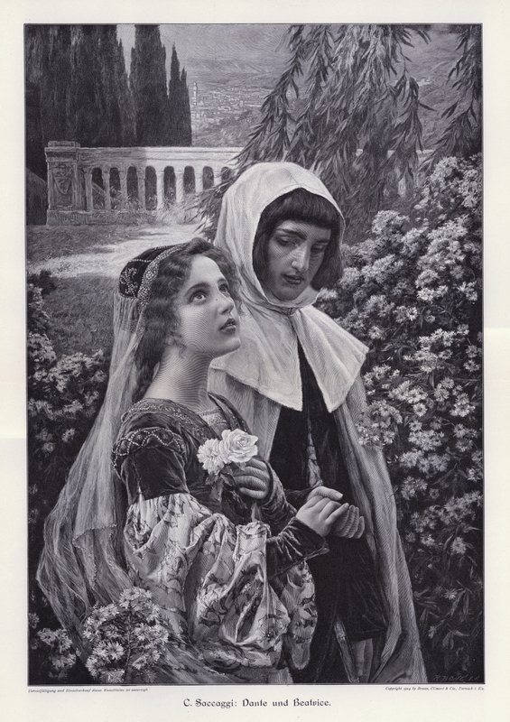 Dante és Beatrice (metszet) alkotó: Cesare Saccaggi