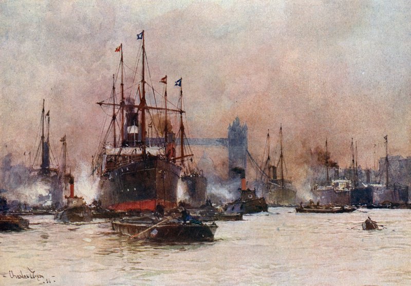 A Temze, a medence és a Tower Bridge alkotó: Charles Edward Dixon