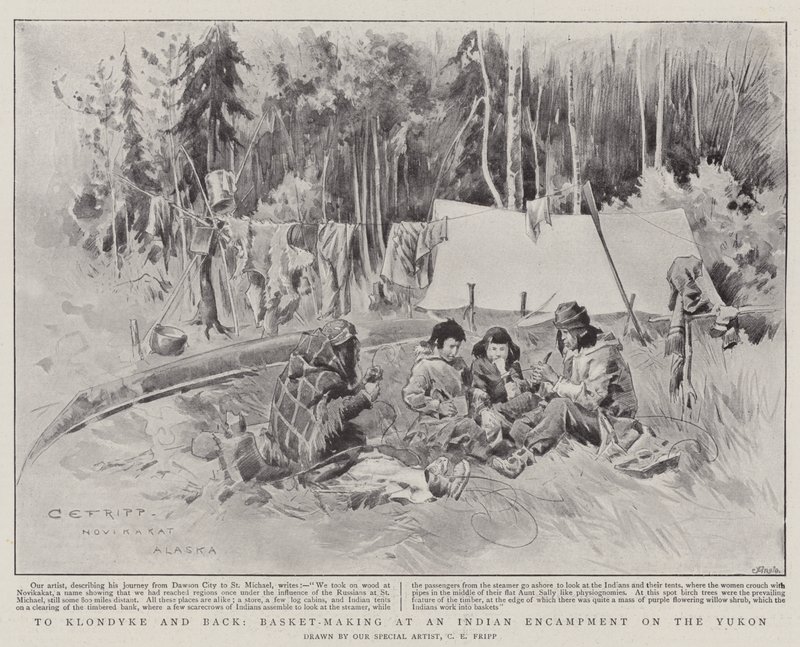 Klondyke-ba és vissza, kosárkészítés egy indiai táborban a Yukonon alkotó: Charles Edwin Fripp