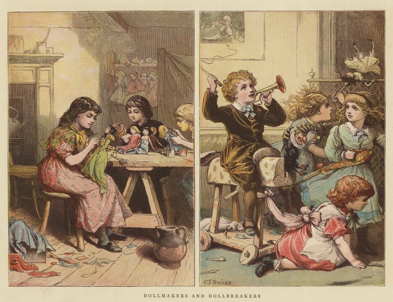 Babakészítők és babatörők (chromolitho) alkotó: Charles J. Staniland